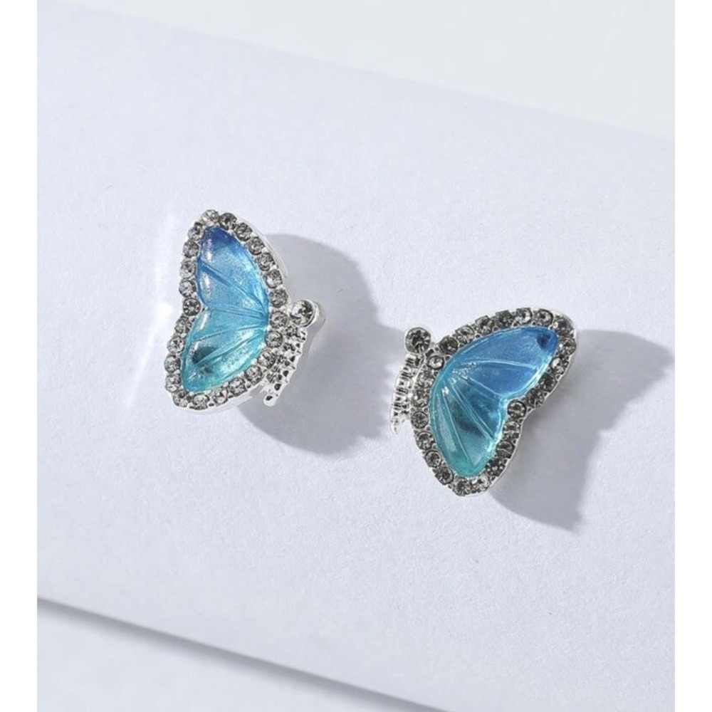 Butterfly Stud Earrings Statement Blue W/ Silver Accent Fine Jewelry Accessories